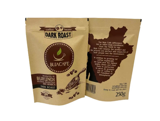 Komposta edilebilir Biyodegradable Standup Düz Alt Kraft Kağıt Gıda Paketleme Fermuar Cüzdan Valfeli Özel Basılmış Kahve Torbası