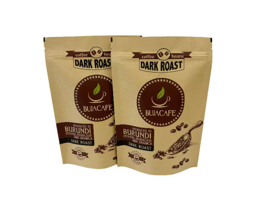 Komposta edilebilir Biyodegradable Standup Düz Alt Kraft Kağıt Gıda Paketleme Fermuar Cüzdan Valfeli Özel Basılmış Kahve Torbası