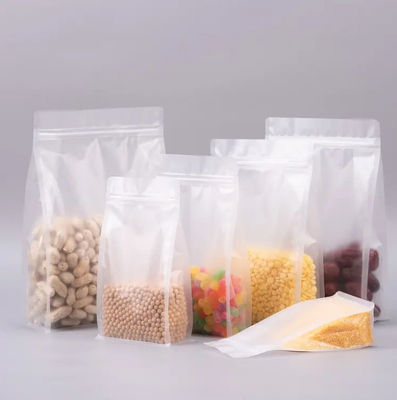 Özel Düz Alt Sekiz Taraflı Mühür Açık Şeffaf Zip Kilit Kuru Meyve Gıda Pirinç Ambalaj Plastik Stand Up Pocket