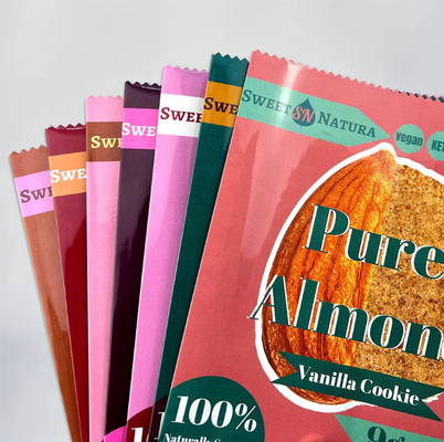 Özel Tasarım Yazdırılmış Parlak Parlak Yüzey Alüminyum Folyo İç Arka Peanut Butter Kurabiye Ambalajı için Mühürlü Torbalar