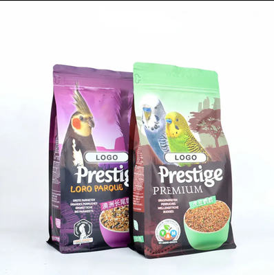Özel Logo Yazdırma Ekolojik Arkadaşça Yan Gusset Ziplock Plastik Kuru Köpek Kedi Balık Evcil hayvan Yemek Düz Alt Çanta Vahşi Kuş Gıda Paketleme