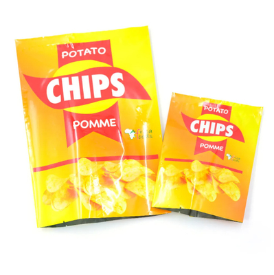 Patates patatesleri için katlanmış sarı parlak gıda kalitesi plastik torbalar Sıcaklık Dayanımlı Alüminyum folyo arka tarafı atıştırmalık paketi için arka tarafı