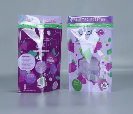 Özel basılı dik açılır ziplock plastik ambalaj torbaları açık pencere ile vücut fırçalama ve banyo tuzları ambalajlama için