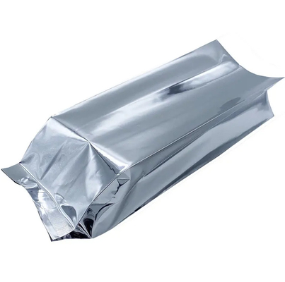 Parlak Gümüş Alüminyum Folyo Laminasyonlu Sıcaklık Mühürlenmesi Geri Mühürlenme Yan Gusset Gıda Paketleme Cüzdanı Vakum Gıda Çay Kahve Fasulyesi Torbaları