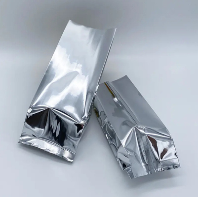 Parlak Gümüş Alüminyum Folyo Laminasyonlu Sıcaklık Mühürlenmesi Geri Mühürlenme Yan Gusset Gıda Paketleme Cüzdanı Vakum Gıda Çay Kahve Fasulyesi Torbaları