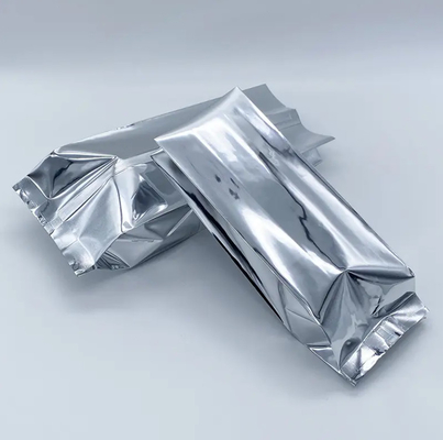Parlak Gümüş Alüminyum Folyo Laminasyonlu Sıcaklık Mühürlenmesi Geri Mühürlenme Yan Gusset Gıda Paketleme Cüzdanı Vakum Gıda Çay Kahve Fasulyesi Torbaları