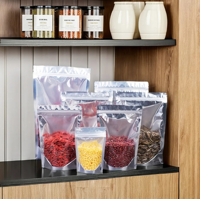 Yeni Şeffaf PE Plastik Stand-Up Fermuar Çantası Gümüş Grave Baskı Gıda Paketleri Şeker ve Jelly için