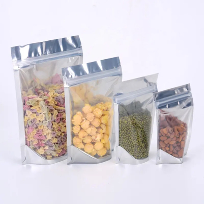 Parlak Tekrar Kullanılabilir Laminasyonlu Alüminyum Folyo Gıda Teslimi Ziplock Çantalar Yin Yang Stand Up Pocket Açık Ön