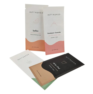 Üç taraflı mühürlü küçük çantalar Biyodegradable Custom Printing Sachet For Coffee Tea Candy Snack Edible Packaging Sample Bags