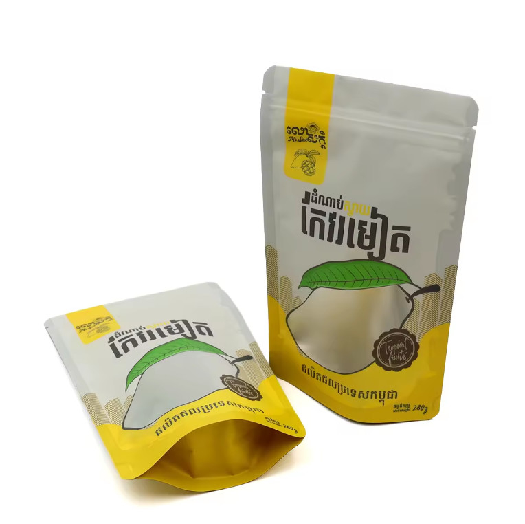 Yeniden kapatılabilir katlanmış plastik ayaklı yemek poşetleri Paketleme Kuru meyve için özel basılı tasarlanmış ziplock poly poşet