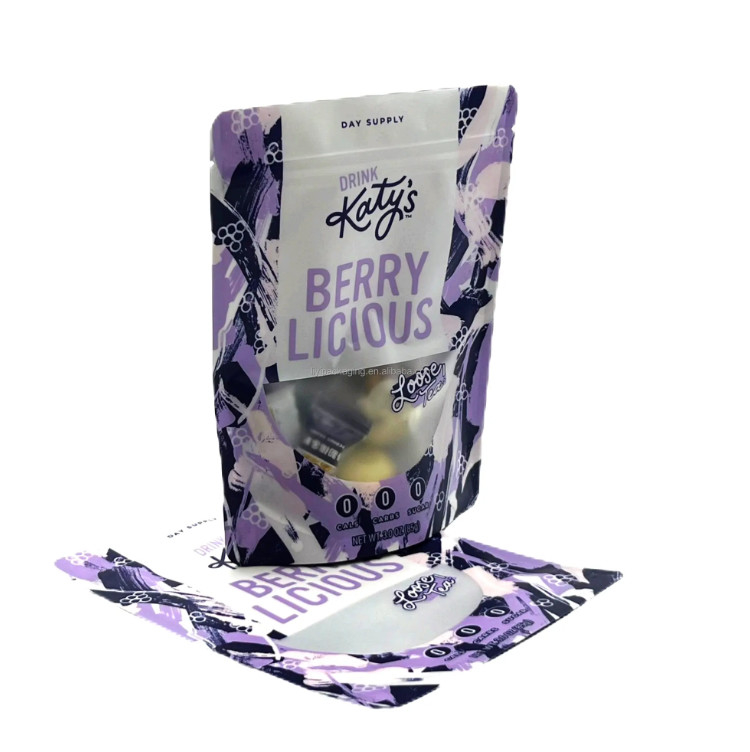 Geri dönüştürülebilir PET Mylar Ziplock Stand Up Pocket Bag Herbal Yeşil Yapraklar Sıfır Siyah Kahve Doypack Sachet Matcha Çay Torbası Depolama
