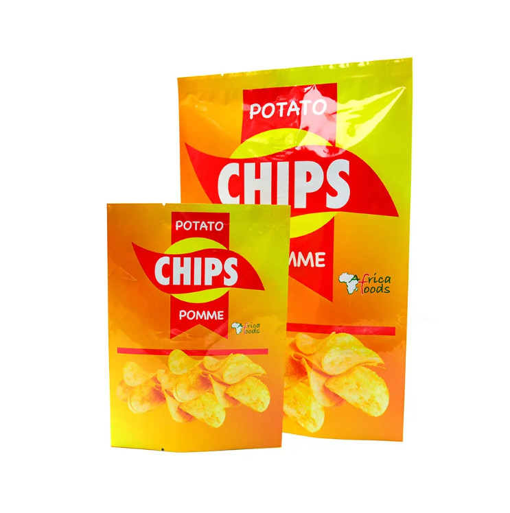 Patates patatesleri için katlanmış sarı parlak gıda kalitesi plastik torbalar Sıcaklık Dayanımlı Alüminyum folyo arka tarafı atıştırmalık paketi için arka tarafı