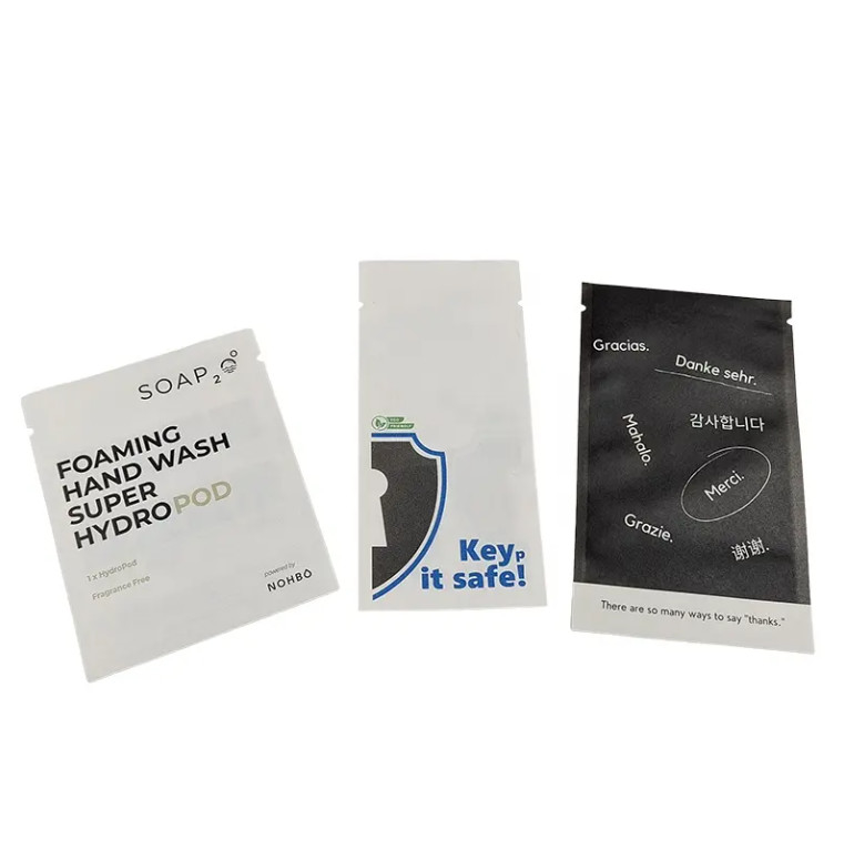 Üç taraflı mühürlü küçük çantalar Biyodegradable Custom Printing Sachet For Coffee Tea Candy Snack Edible Packaging Sample Bags
